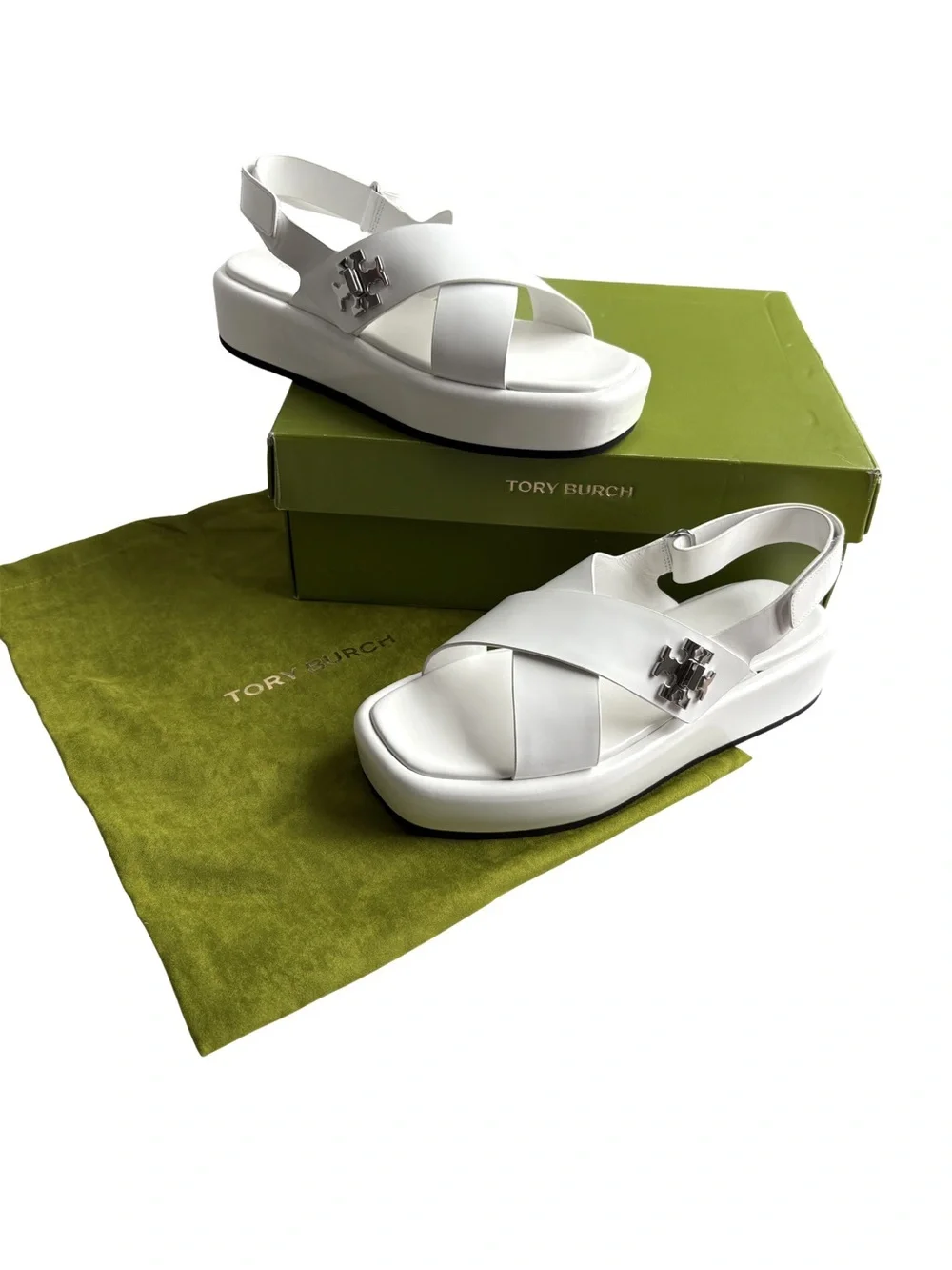 Tory Burch, 40mm T-Lock platform sandals in White, Size 8.5 - Picture 9 of 13